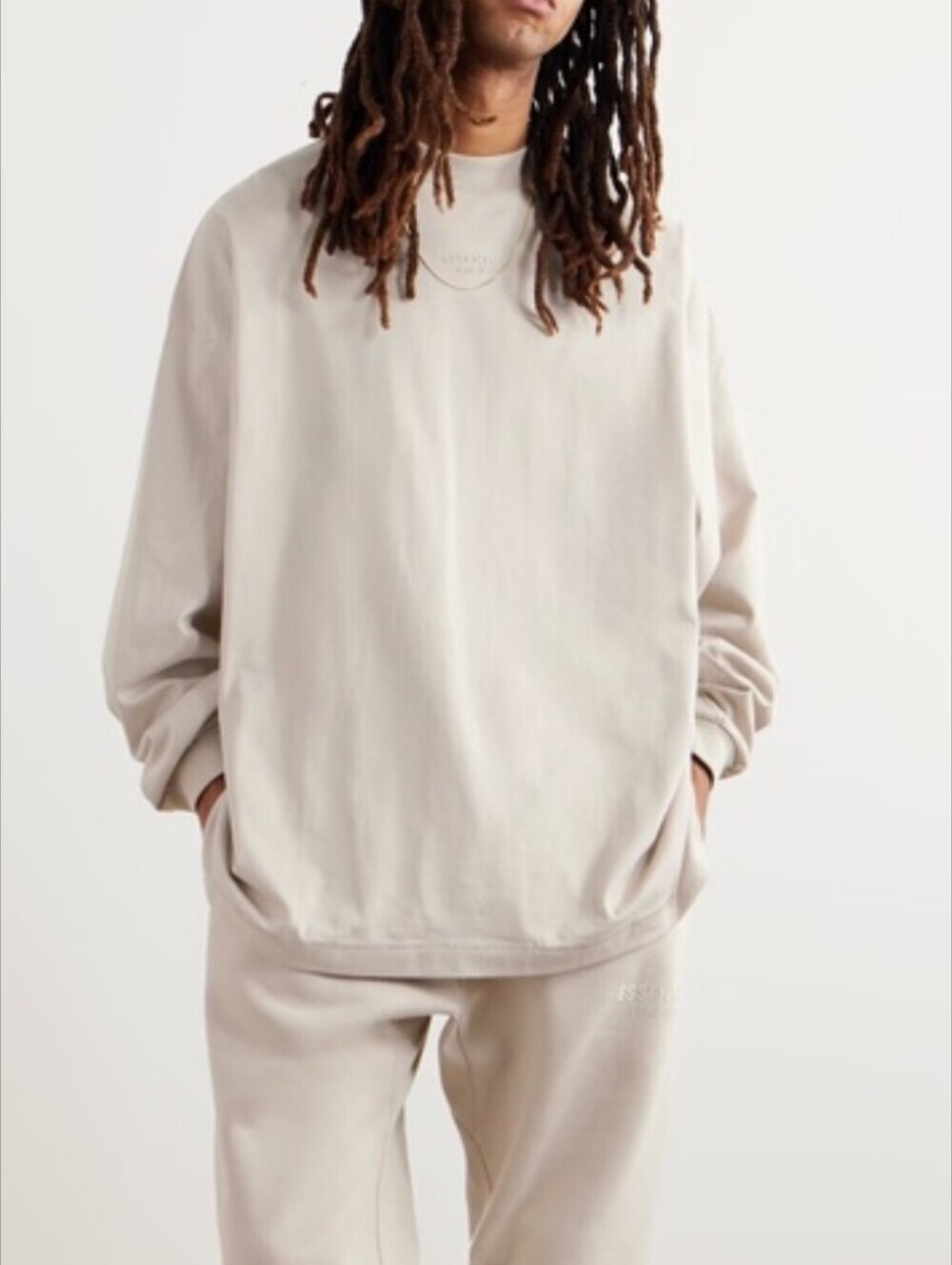Fear of God ESSENTIALS Core Tee Silver Cloud Size Medium in Off-White Oversized